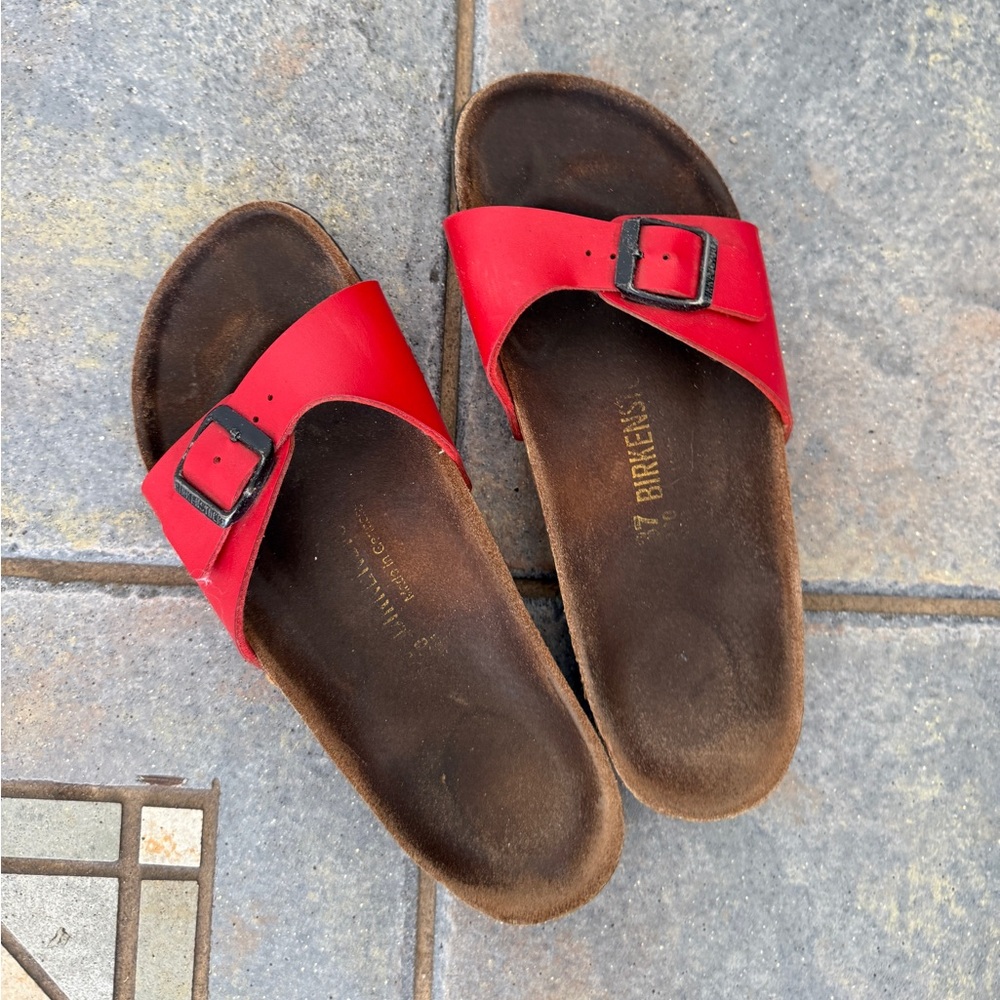 Birkenstock Madrid Red Slide Sandals with Buckle